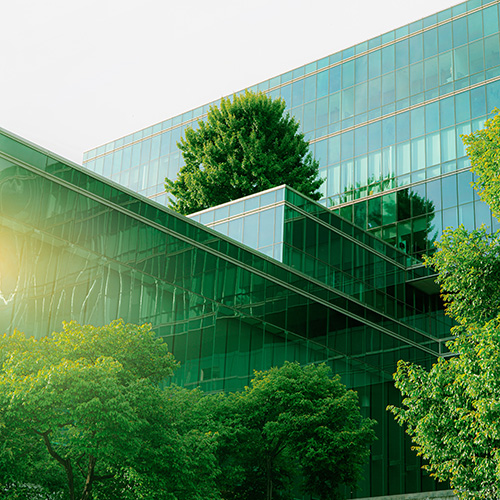 Office building surrounded by trees